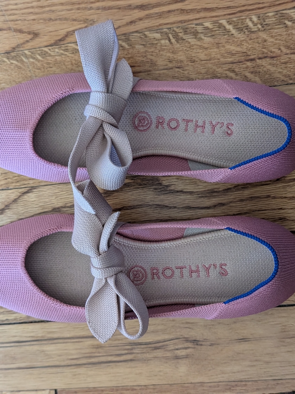 Rothy's Pink Knit Ballet Flats with Beige Bow